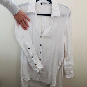 White Zara Button-down Linen Blouse